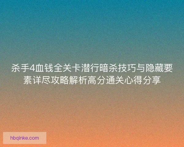 杀手4血钱全关卡潜行暗杀技巧与隐藏要素详尽攻略解析高分通关心得分享